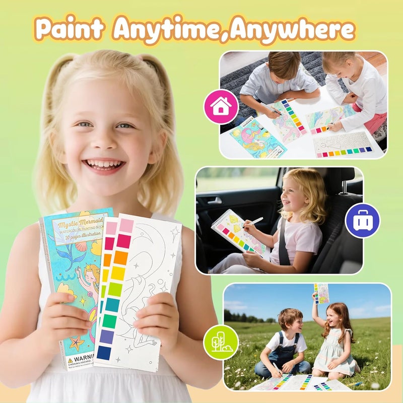 JCREN Watercolor Painting Books, Pocket Watercolor Painting Coloring Kit, Paint with Water Bookmarks Travel Activity Party Favors for Kids Toddlers Gifts for Boys and Girls - Image 5